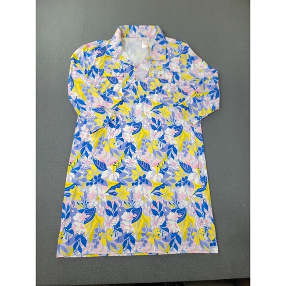 Stella Parker Collection Dress Womens Large Lilac Yellow Floral UPF 50 Resort - Picture 1 of 10